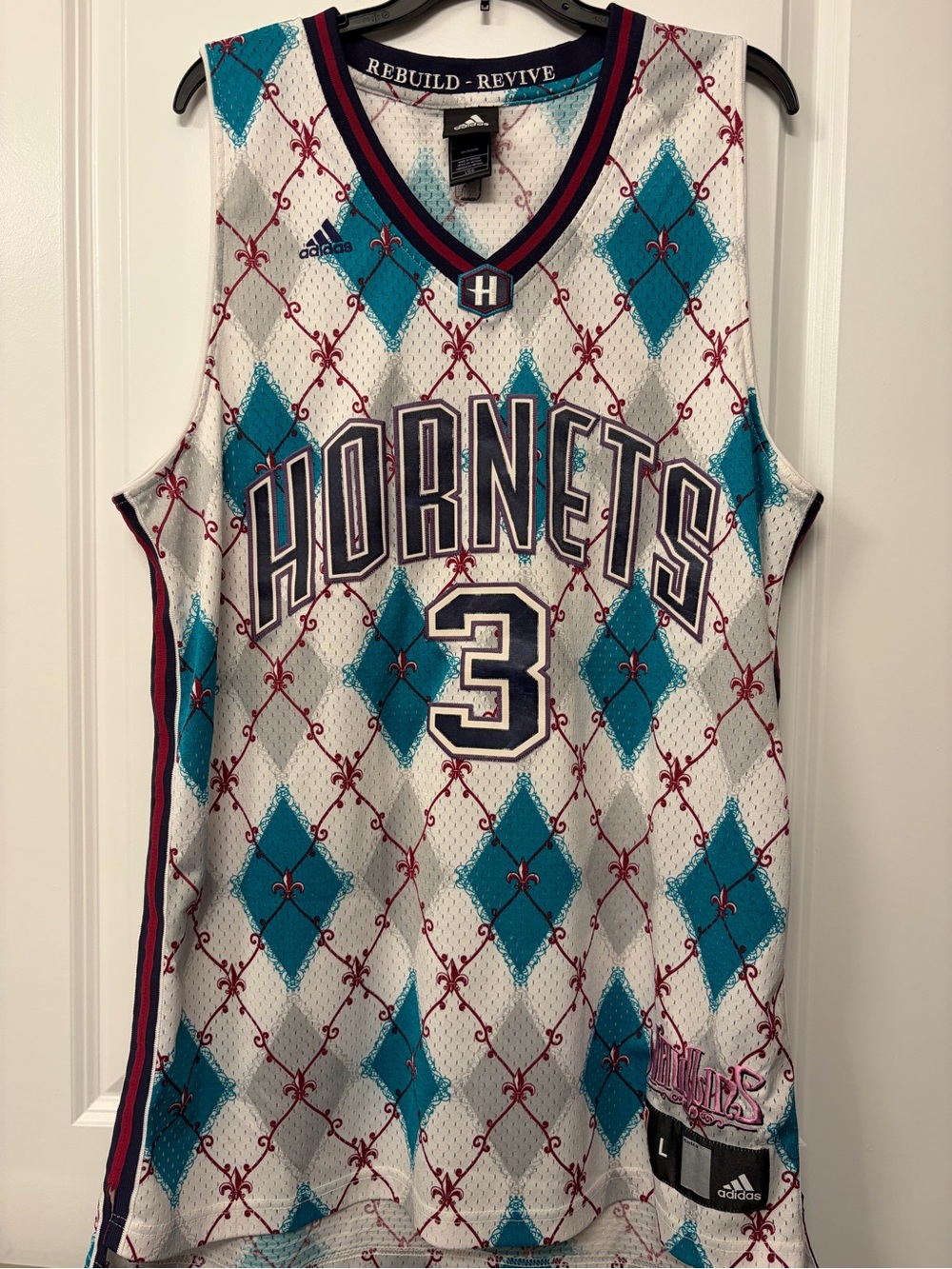 Chris Paul Rare L Nawlins Sewn New Orleans Hornets Jersey Adidas Plaid Revive